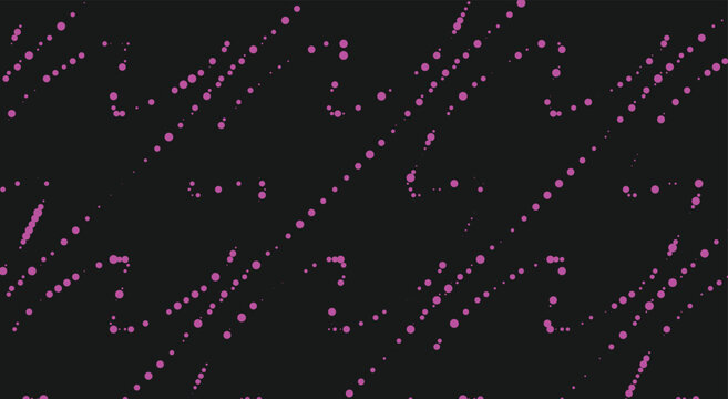 Cyberpunk glitch halftone diagonal pattern. pink and black dotted lines, broken morse code, pixel texture. for cyber network backdrop, digital data print, and tech layout. eps stock vector.