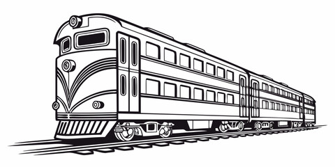 Streamlined passenger train with line art old fashioned white background locomotive railroad transport streamlined illustration transportation silhouette artistic carriage mobility © Mamun