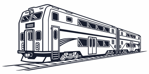 Modern double-decker train with passenger train line art multiple levels high capacity public transport white background design element graphic element locomotive railroad transport © Mamun
