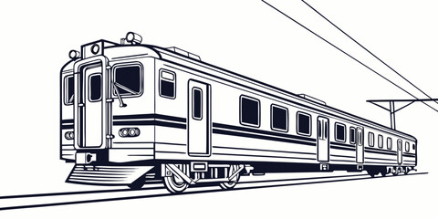 Electric train side view with public transport passenger train commuter train old train vintage train transportation locomotive illustration monochrome carriage electricity transport © Mamun
