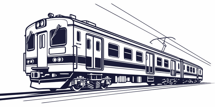 Modern electric train illustration with public transport passenger train commuter train vintage train old train transportation locomotive illustration monochrome carriage electricity