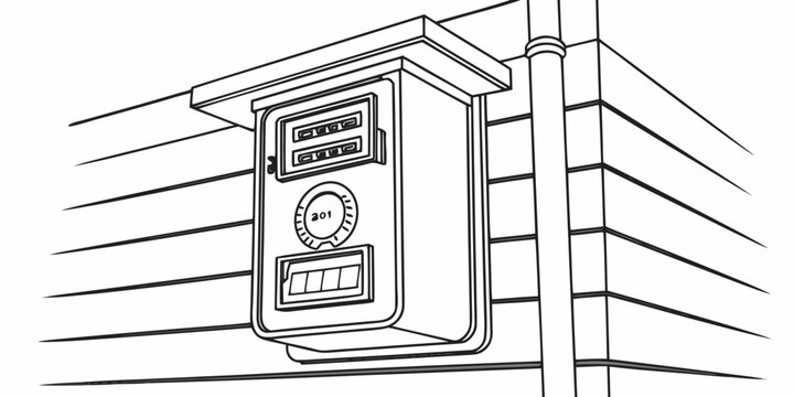 Close-up illustration of a residential utility meter box mounted on a wall with electric meter gas meter water meter measurement device utility equipment billing meter energy meter residential