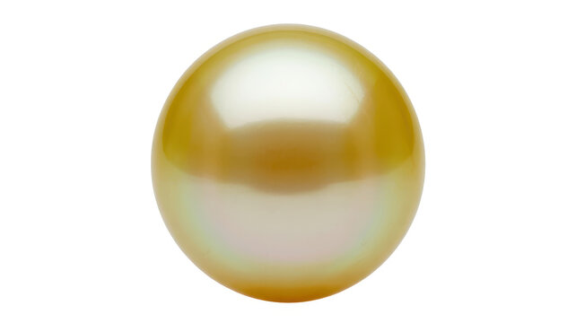 A single round golden south sea pearl with a smooth lustrous surface isolated on white background