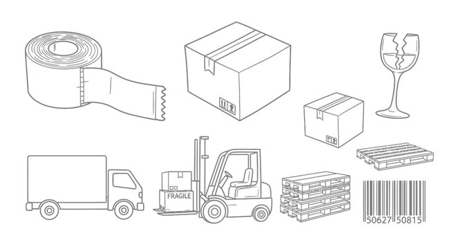 Shipping and delivery elements outline illustration