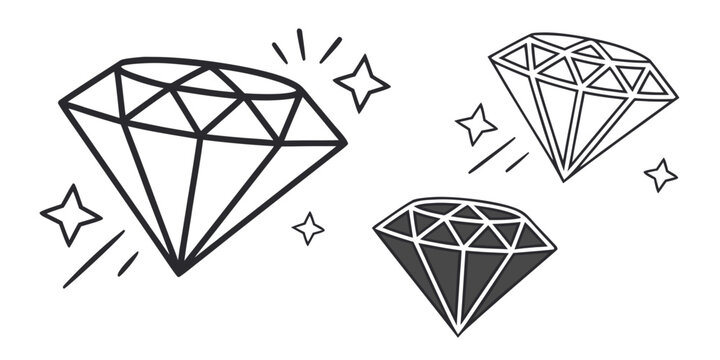 Doodle style diamonds and stars with precious stone gem cut gem sparkling gem icon diamond drawing diamond illustration diamond sparkle diamond star illustration handdrawn