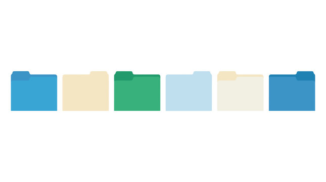 A vector graphic of six colorful file folders in a row 