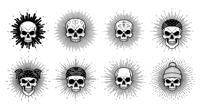 Skull illustrations with radiating lines