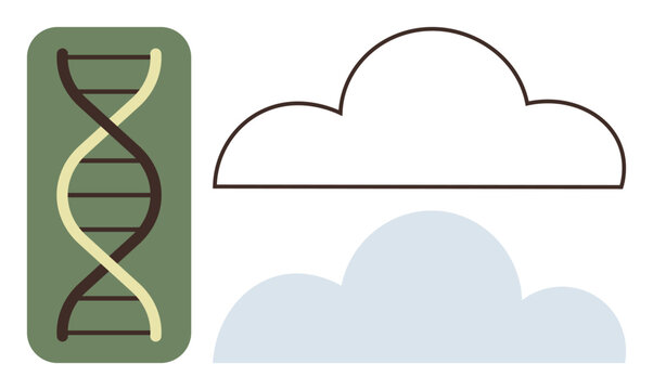 Biotechnology, genetics, environmental science, DNA research, cloud computing, ecology integration. A double helix next to cloud designs. Biotechnology and genetics concepts in research