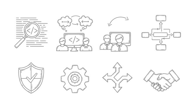 Conceptual business technology icons set on white