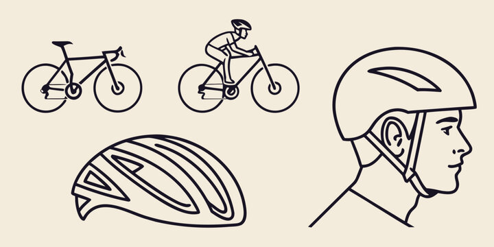 Cycling gear and accessories on a beige background bicycle bike helmet cyclist
