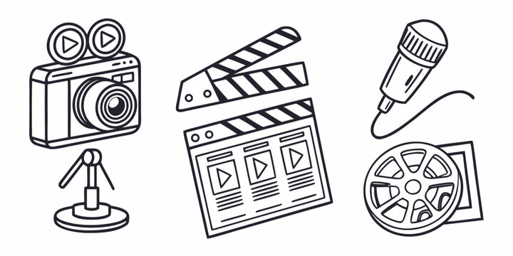 And production camera clapperboard microphone reel