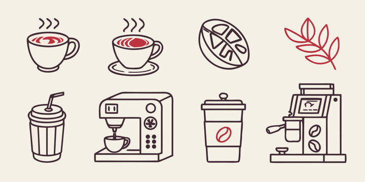 Coffee beverages and equipment coffee cups coffee beans coffee machine coffee shop