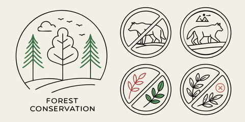 Naklejka premium Forest conservation and symbols environment nature protection