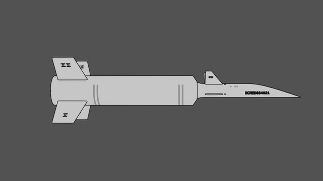 3D animation of a futuristic hypersonic missile with sketchy art and a seamless rotation loop.