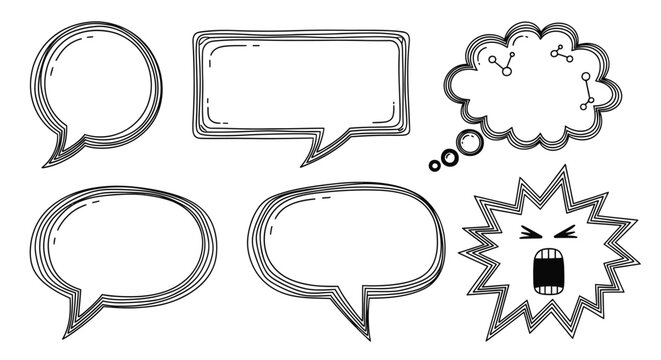 Speech bubbles hand drawn doodle set