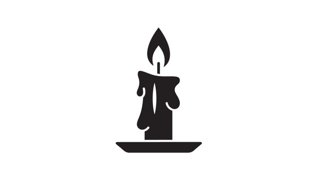 Candle flame icon with black solid silhouette and simple wax base for fire, ritual and religion design