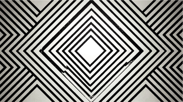 Optical illusion abstract art pattern of concentric diamond shapes in black and white geometric design