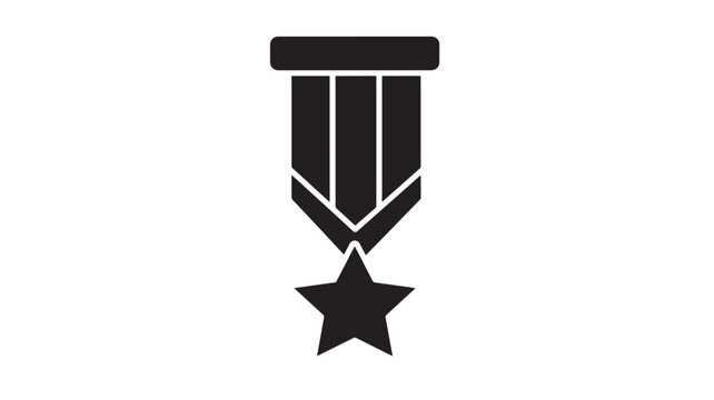 Medal military star with ribbon and bar design featuring award, decoration, honor with recognition and black elements for silhouette, icon projects,