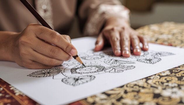 Person drawing detailed floral illustration