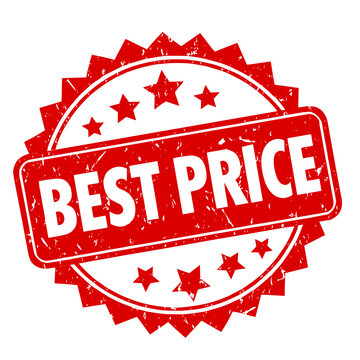 Red grunge gear-shaped seal stamp with Best Price text and stars on transparent background. Value and affordability concept for competitive pricing, retail promotions and e-commerce offers.