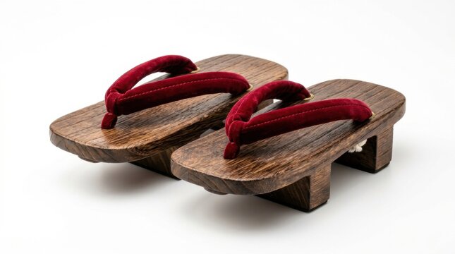 Traditional Japanese Geta Wooden Sandals with Red Velvet Straps
