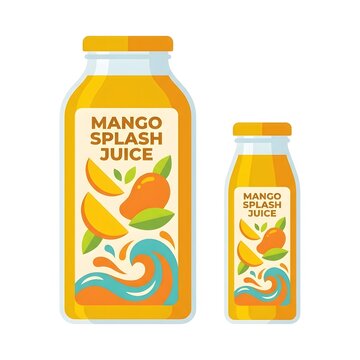 Refreshing Tropical Mango Juice Bottle Illustration With Colorful Splash Label