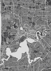Fototapeta premium Detailed vector map of Perth is the capital city of Western Australia, Monochrome topographic urban street plan, Cartography travel poster