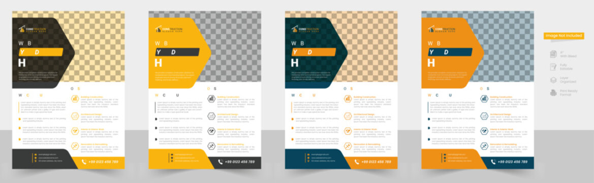 Construction Flyer Template (A4 Size) , Professional Flyer Design Set , Modern Home Repair & Renovation Services , Complete House Renovation Solutions.