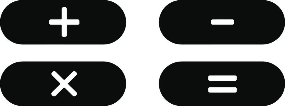 Basic arithmetic buttons set, clean UI icons with plus minus multiply and divide symbols for math learning apps and calculator design.