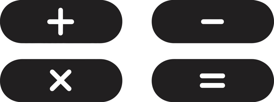 Math operation buttons set, four basic arithmetic symbols on buttons representing calculation tools education and digital interface elements.