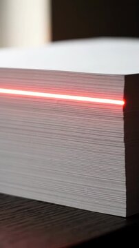 Close up of a stack of blank paper sheets on desk