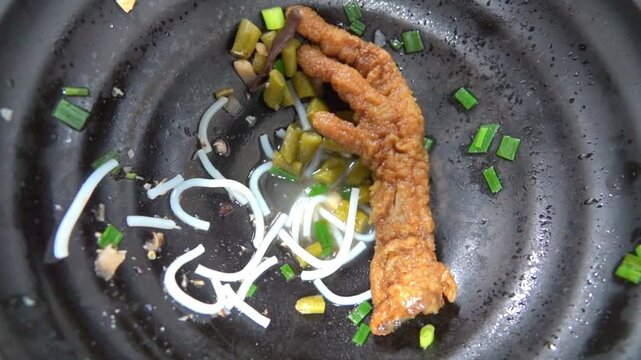 National cuisine. Han Chinese vegetable Chicken Leg Soup (fingers and tarsus). China. Xining.
