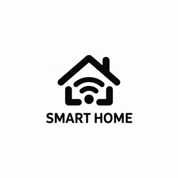 A minimalist corporate logo design features a smart home icon with technology elements.