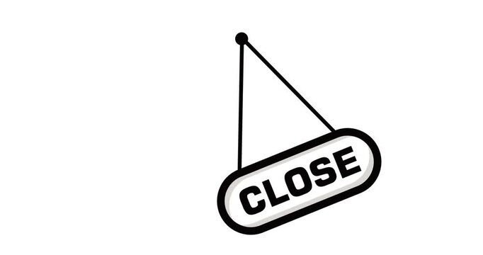 Animation footage of a Close sign hanging isolated on white background	
