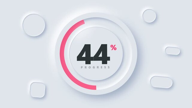Animated circular progress bar showing completion from 0 to 100 percent in neumorphic design