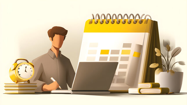 Man using planner and laptop for task management