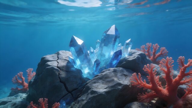 Underwater crystal formation with coral