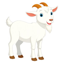 Obraz premium the image shows a cartoon style depiction of a farm animal, standing in a frontal view. the animal has bright white fur, a small tail, and a beard