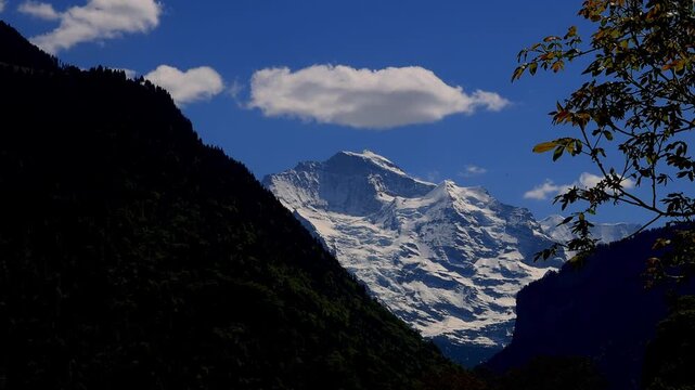the swiss jungfrau mountain from far 4k video