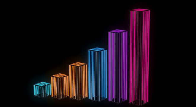 Abstract 3D bar chart graph with glowing vertical lines business statistics abstract technology performance analysis marketing colorful progress visualization information