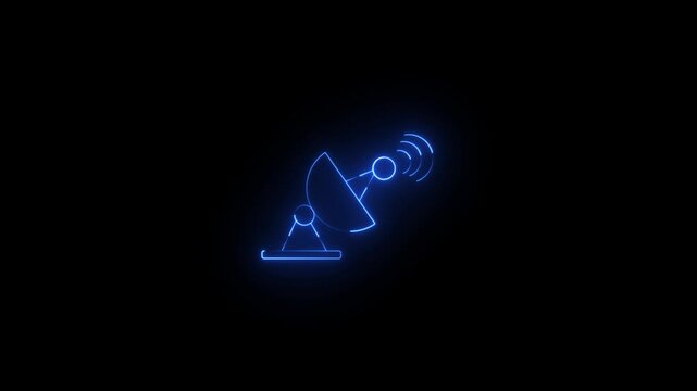 Neon Glowing Satellite Dish Animation, Futuristic Satellite Dish Transmitting 4k vedio icon