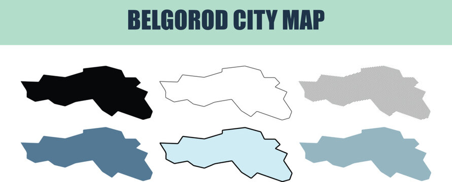 Belgorod city map variations in six style fill stock fill stock and line art for travel guides