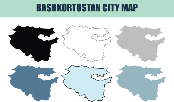 Bashkortostan city map variations in six style fill stock fill stock and line art for geographic planning