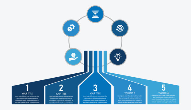 5-Step Business Modern business process workflow infographic with five steps timeline strategy planning icons and circular concept design