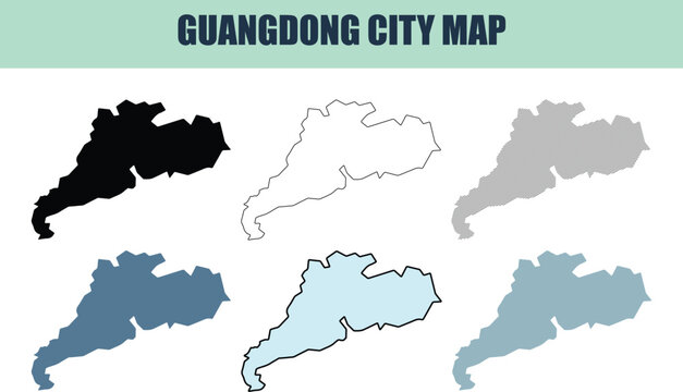 Guangdong city map variations in six style fill stock and line art for geographic presentations