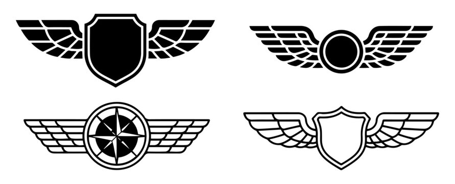 winged shield emblem vintage icon set