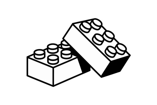 A minimalist vector illustration of two Lego bricks in a simple black and white design