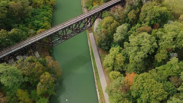 Lockport, New York, USA. Historic Upside Down Railroad Bridge crossing the Erie Canal 