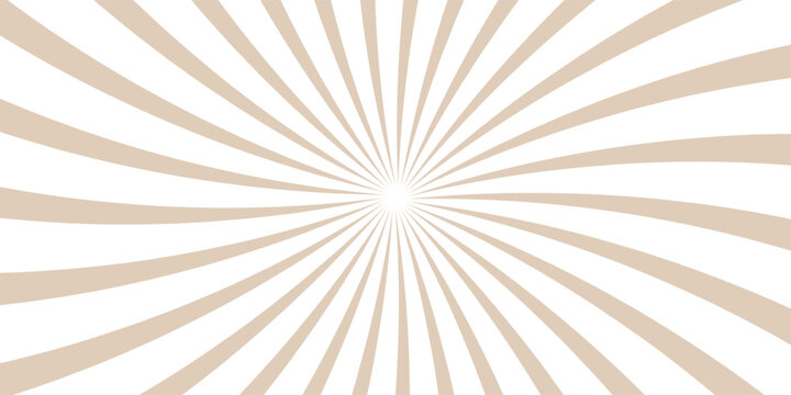 Sunlight rays brown and white color burst background. Sun beam ray sunburst wallpaper. Retro bright backdrop. Vintage poster vector illustration