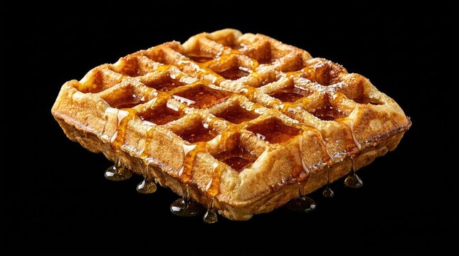 Golden belgian waffle with caramel drizzle a delicious breakfast treat